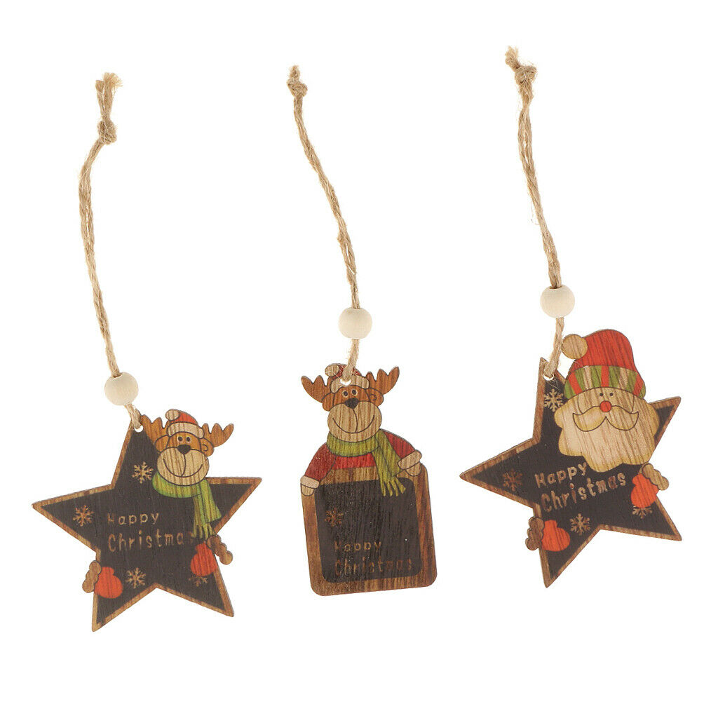 3pcs Wood Christmas Tree Decoration Xmas Hanging Reindeer Santa Ornaments