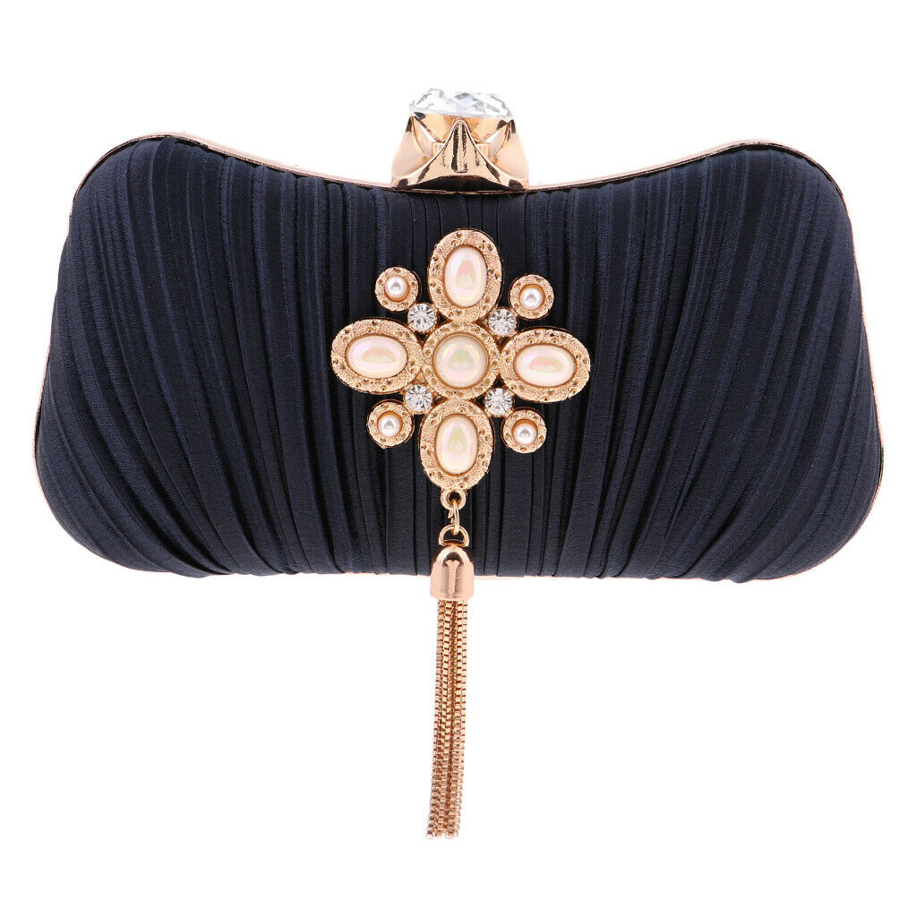 Womens Crystal Diamante Clutch Bag Evening Bridal Bag Wedding Prom Handbag black