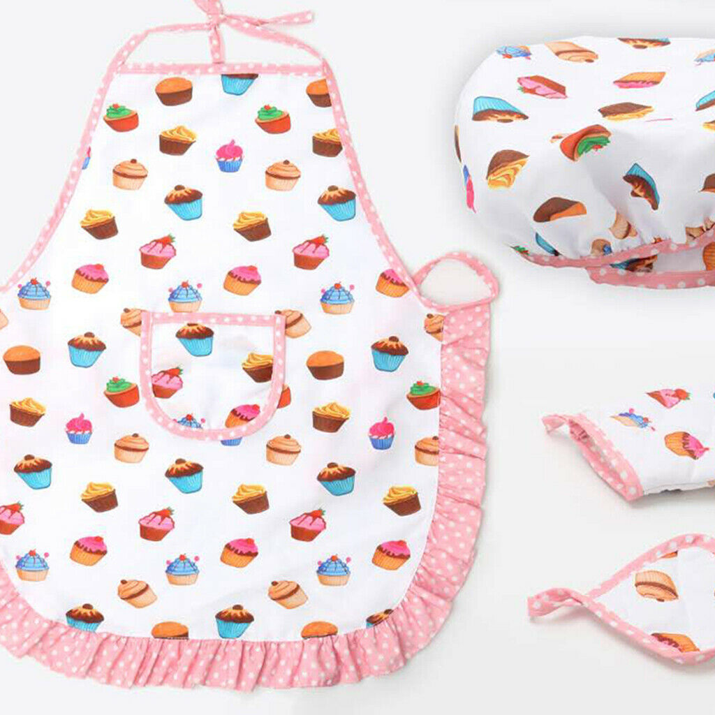 2 Set Kids Chef Hat and Apron Gloves Pot Pad Play Dress Costume Cooking