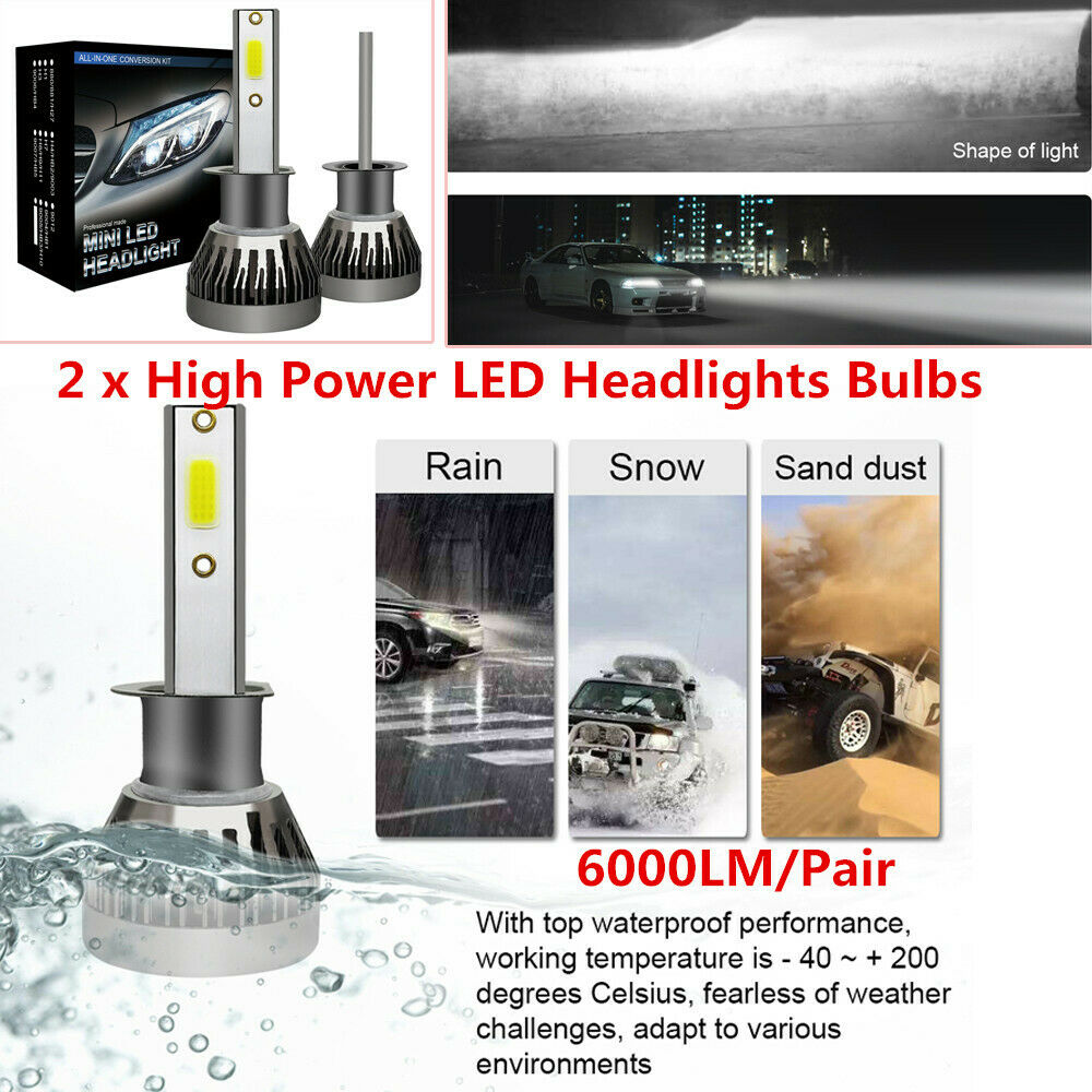 2X Car Truck SUV H1 LED Headlight 1500W 6000LM High Beam Bulb Xenon 6000K White