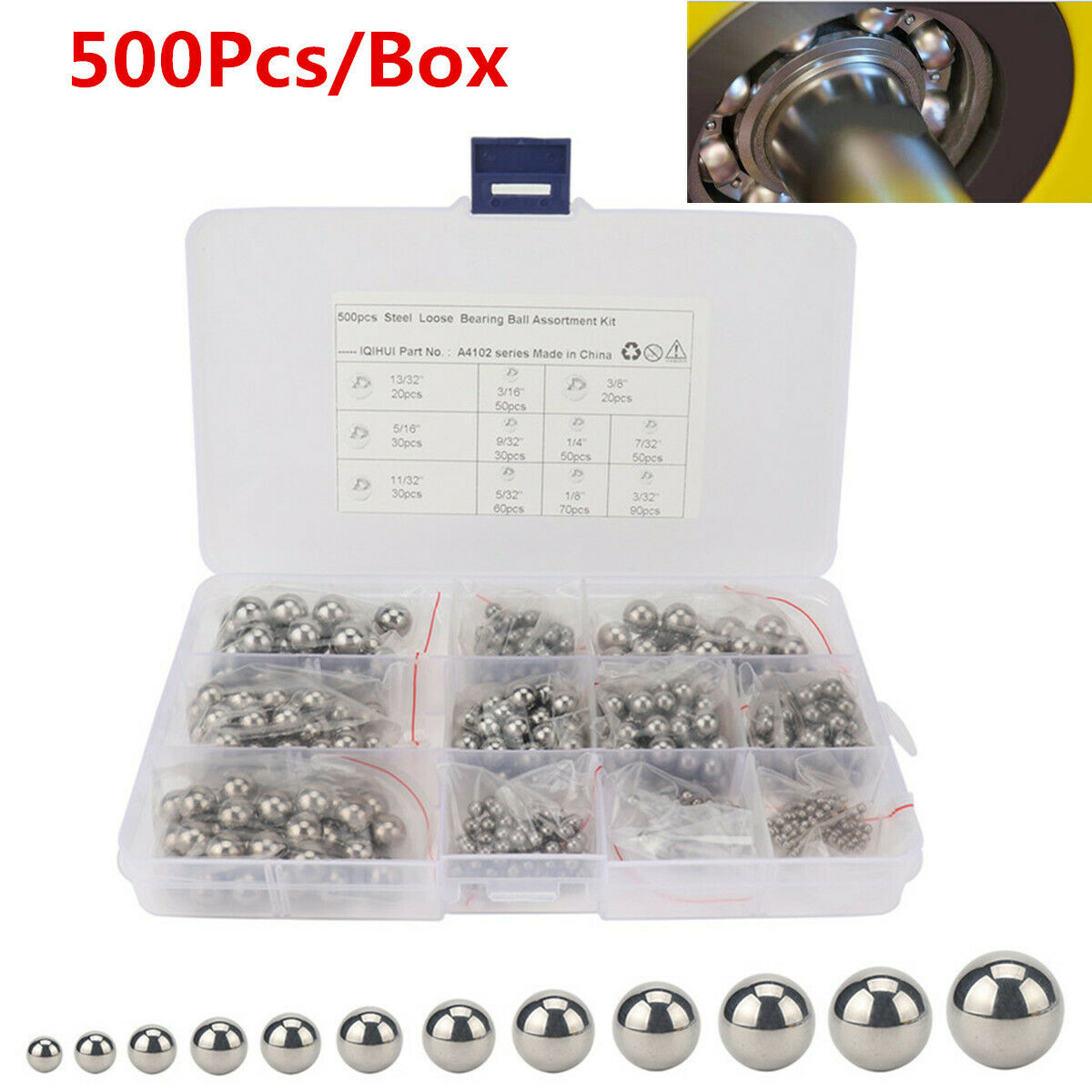 500PC Motorcycle Precision Bearing Steel Balls 3/32 Inch 1/8 Inch 9/32 Inch+1/4"