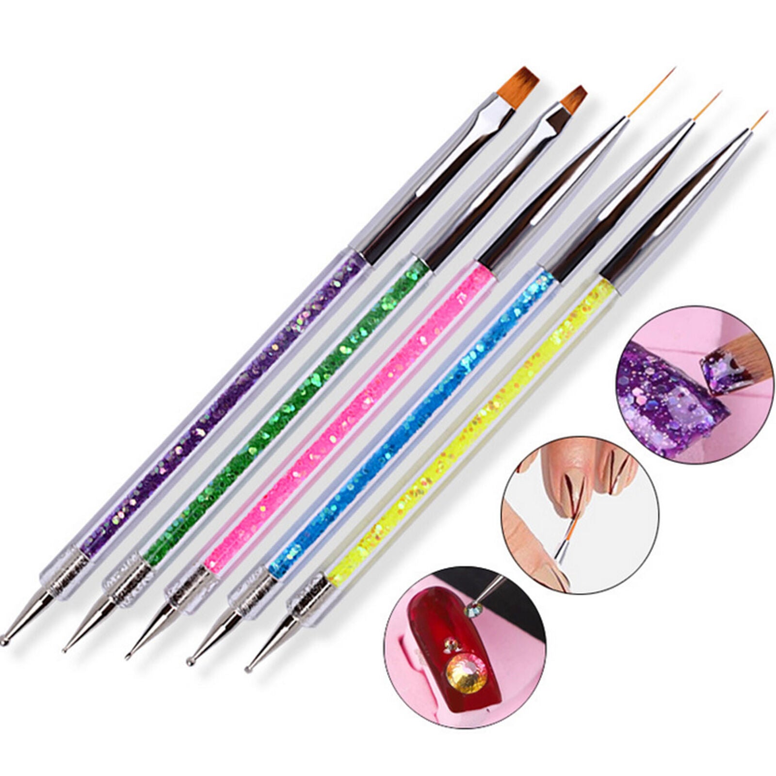 5 Pcs Tiny Nail Art Brush UV Gel Ultra Thin Liner Painting Drawing Pens