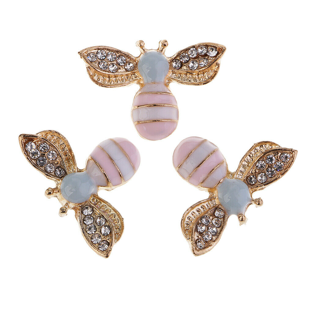 5Pcs Cute Bee Metal Rhinestone Buttons Embellishments DIY Phone Case Decor 25mm