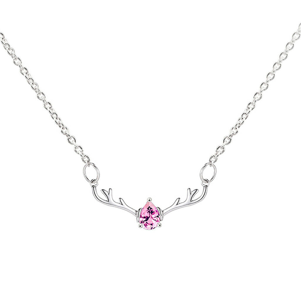 Christmas Themed Elk Deer Rhinestone Chain Necklace Lady Jewelry Pink