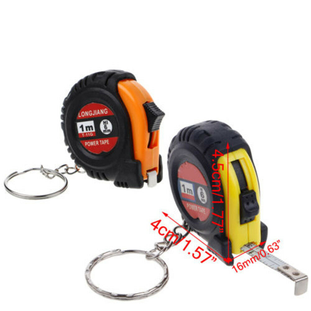 Mini 1m Retractable Tape Measure Keyring Key Chain Measuring Tool Lock Rubber