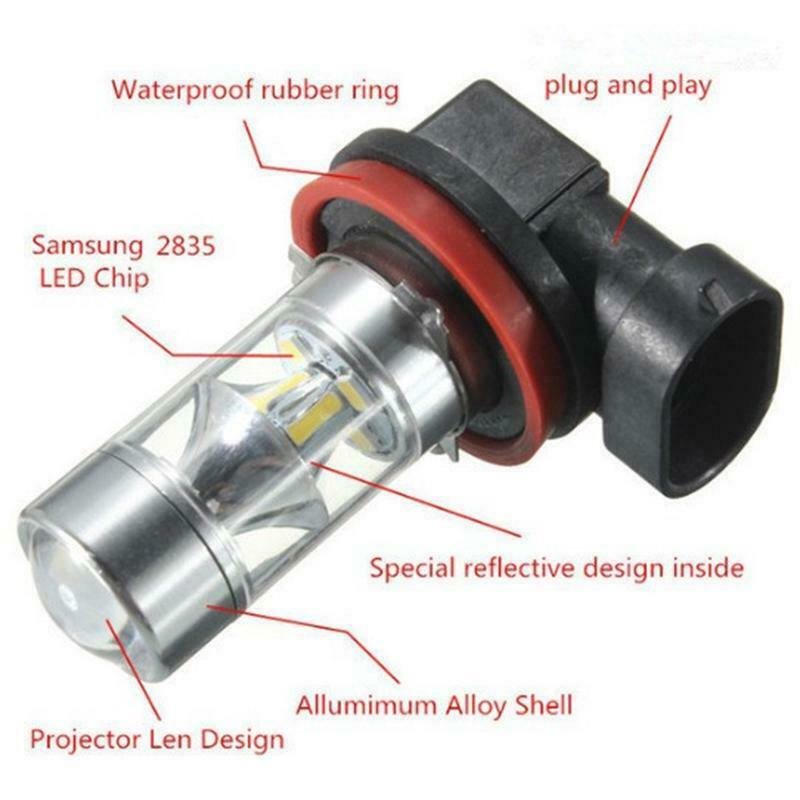 2pcs White H11 60W LED Bulbs High Power Fog Night Lights Running Driving DRL