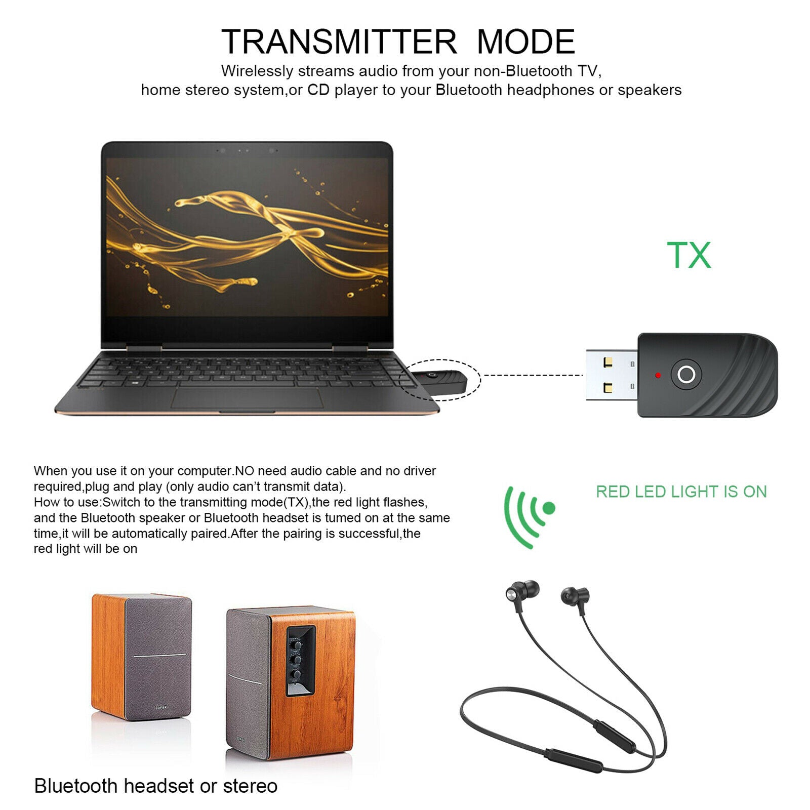 3-in-1 Bluetooth 5.0 Transmitter and Receiver For TV Home Sound System