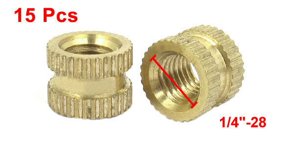 15 Pcs 1/4"-28x7.5mm(L)x10mm(OD) Metric Threaded Brass Knurl Round Insert Nuts