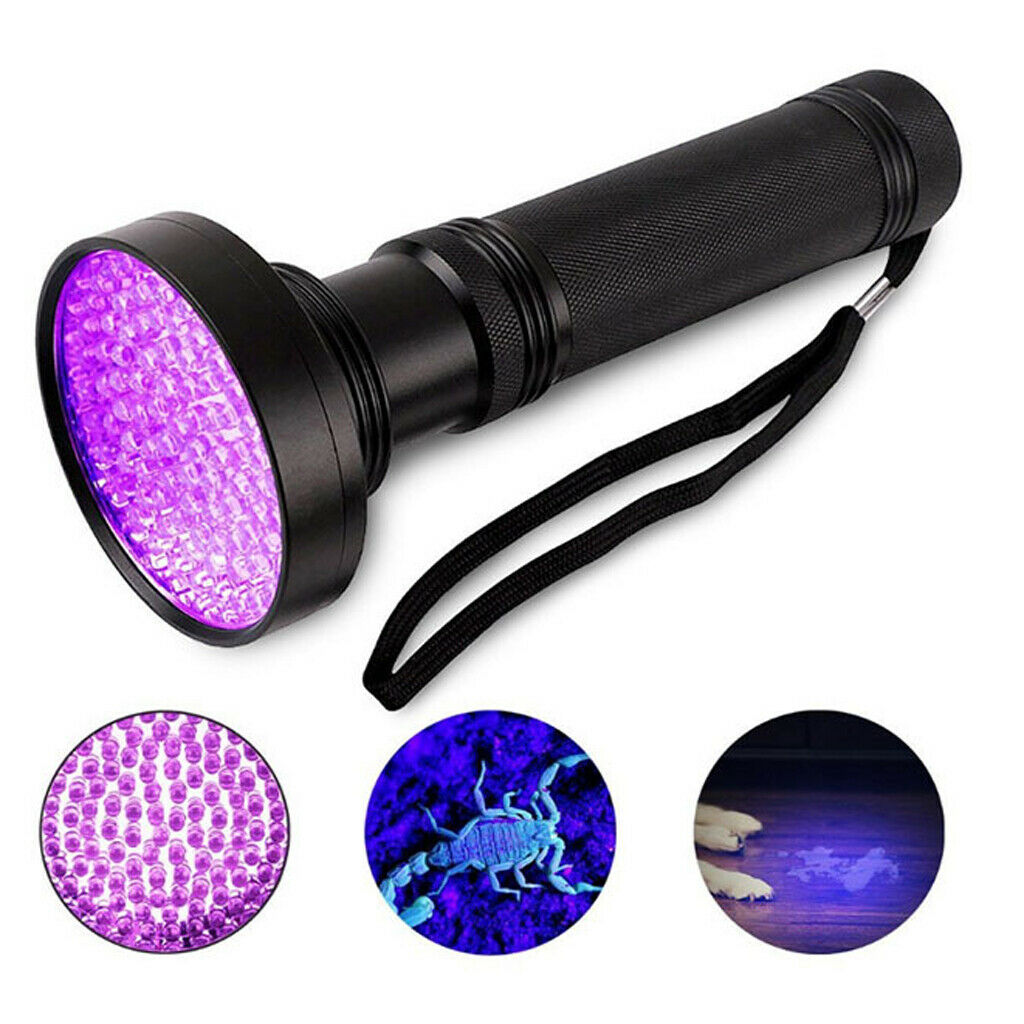 100LED UV Blacklight Flashlight Currency Detector w/ Goggle Outdoors 395nm