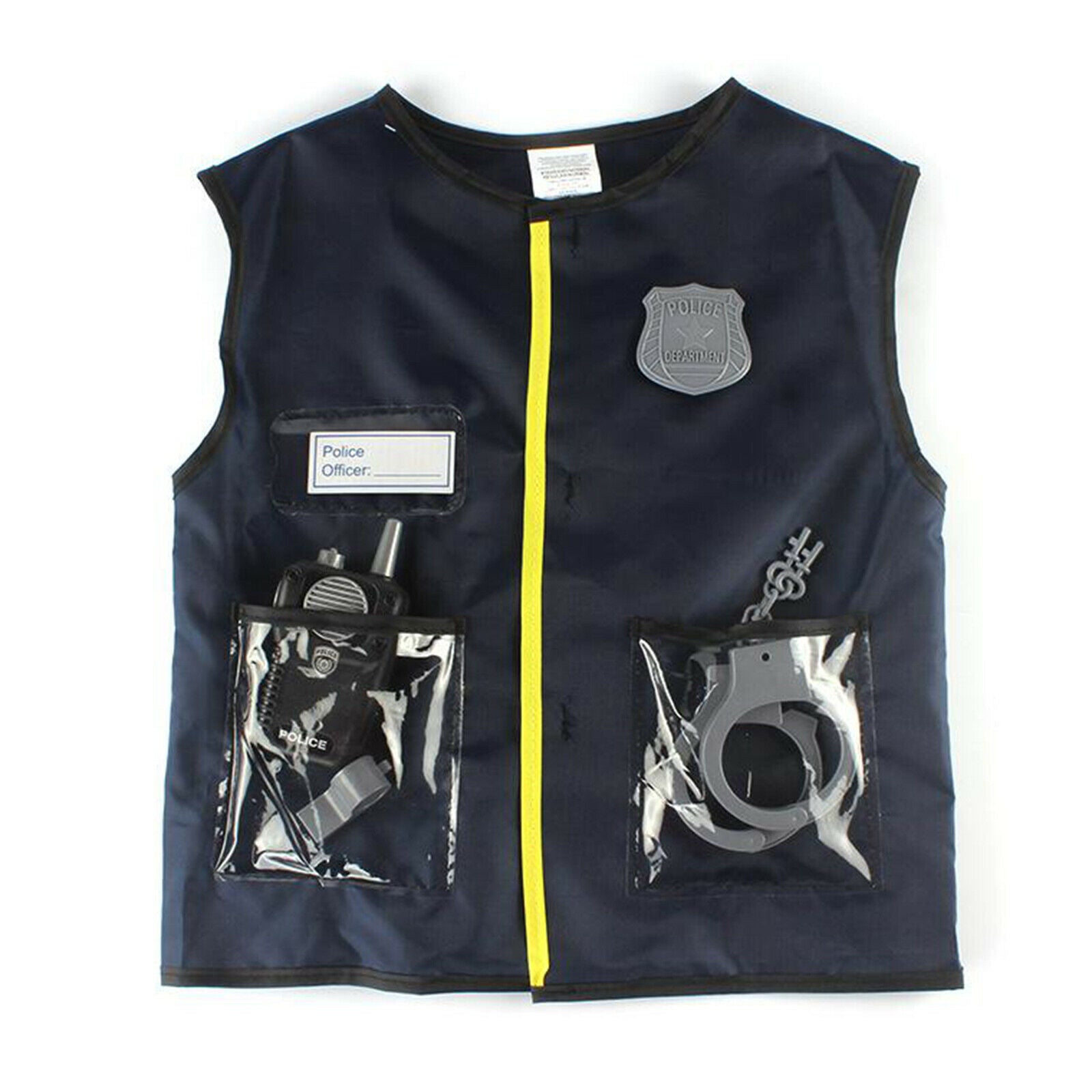 4x Kid's Dress up Policeman Vest Costume with Walkie Talkie Badge Handcuffs