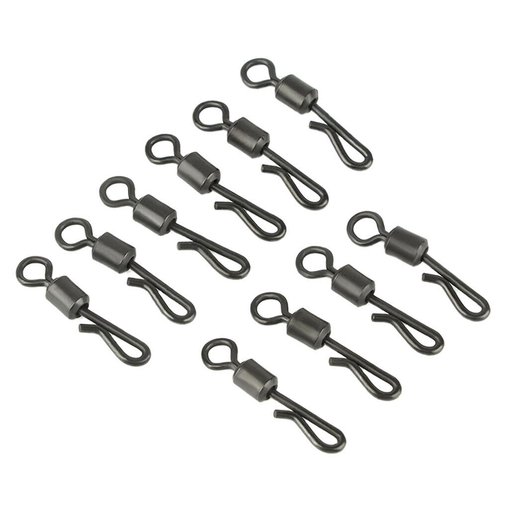 10x Q-shaped Carp Fishing Swivels Rolling Hooks Safety Snap Clips Connector