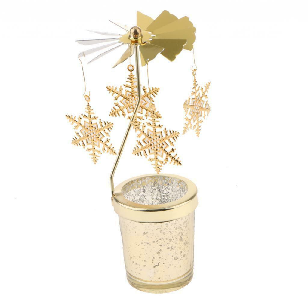 2x Xmas Rotatingg Carousel Tealight Candle Holder Decor Golden