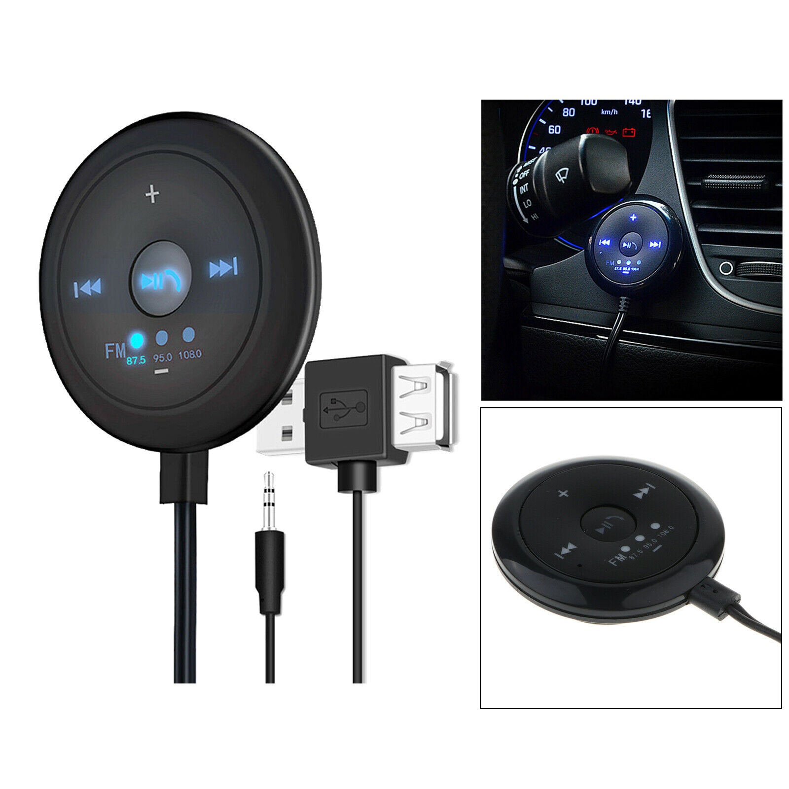 Universal 2 in 1 Car AUX FM Audio Bluetooth V5.0 Transmitter Dock for Phone