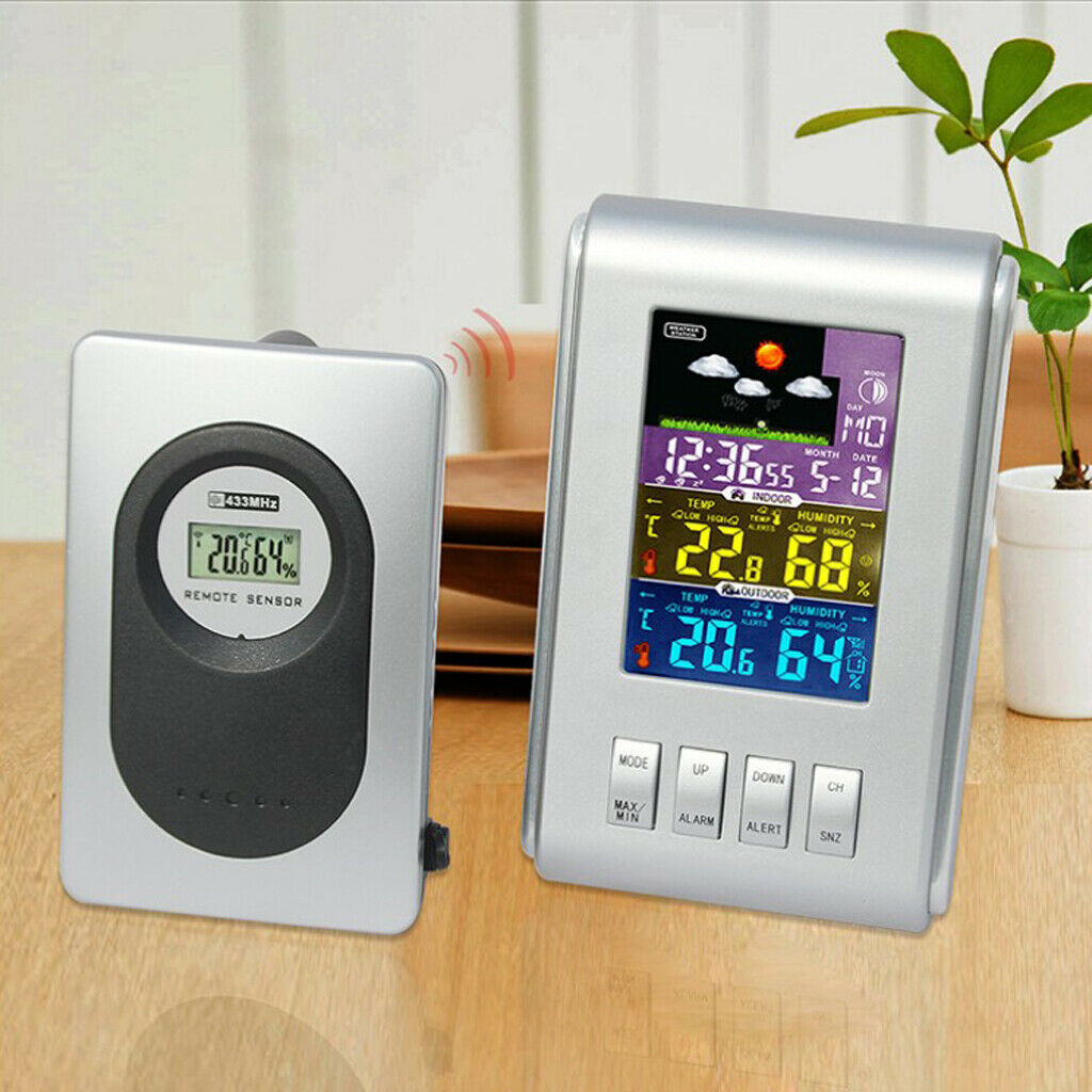Digital Alarm Clock LCD Screen Indoor/Outdoor Temperature Humidity Meter