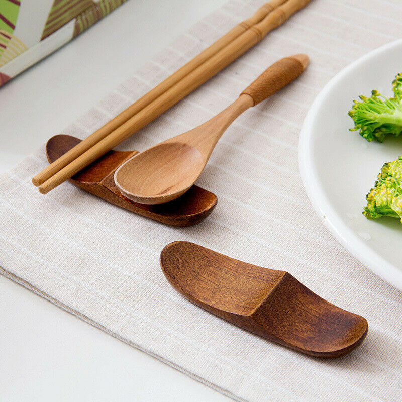 2Pcs Japanese Wooden Chopstick Holder Spoon Tray Rack Stand Tableware Kitchen