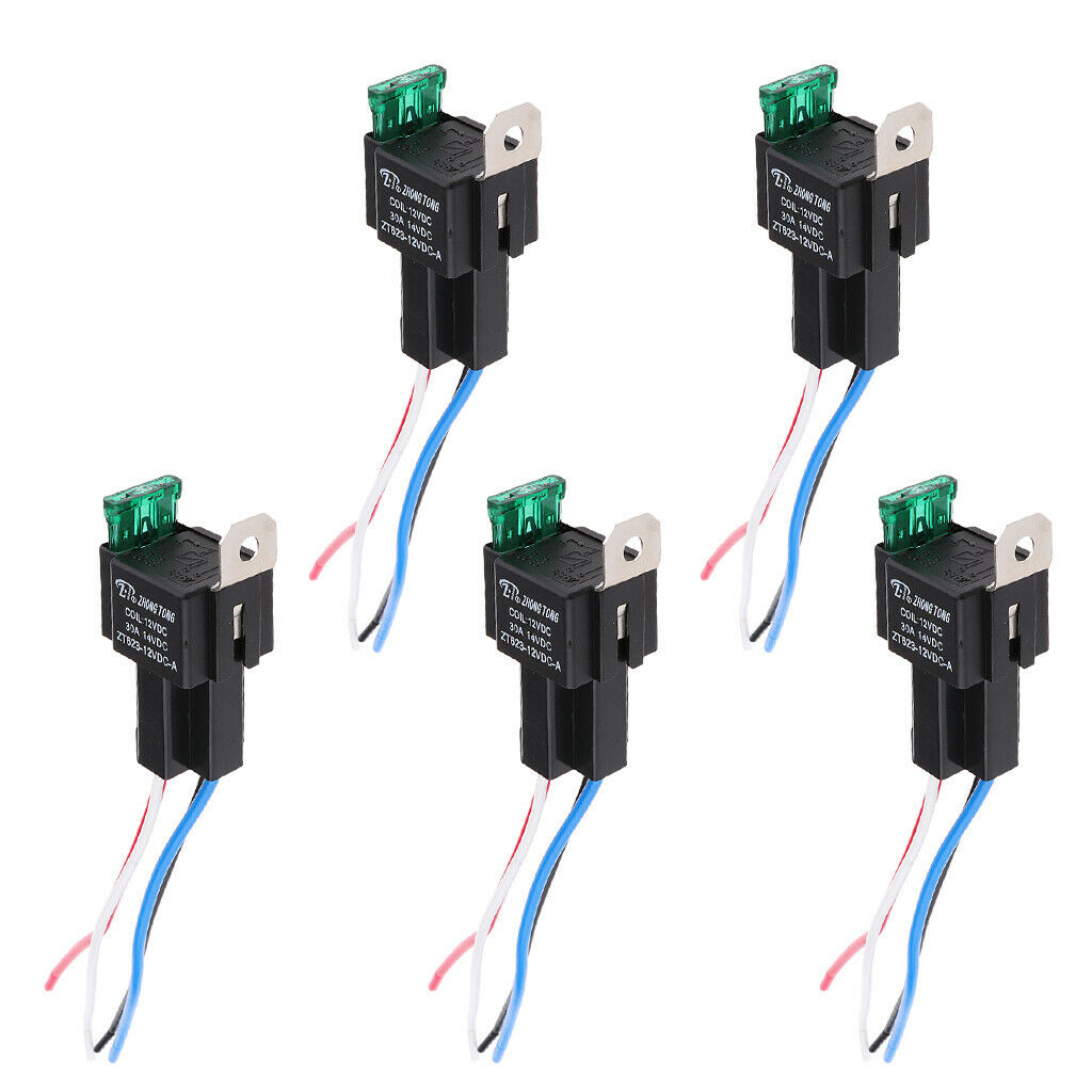 Set Of 5 Black Car Truck Auto Heavy 12V 30A SPST Relay Relays Kit 4 Pin