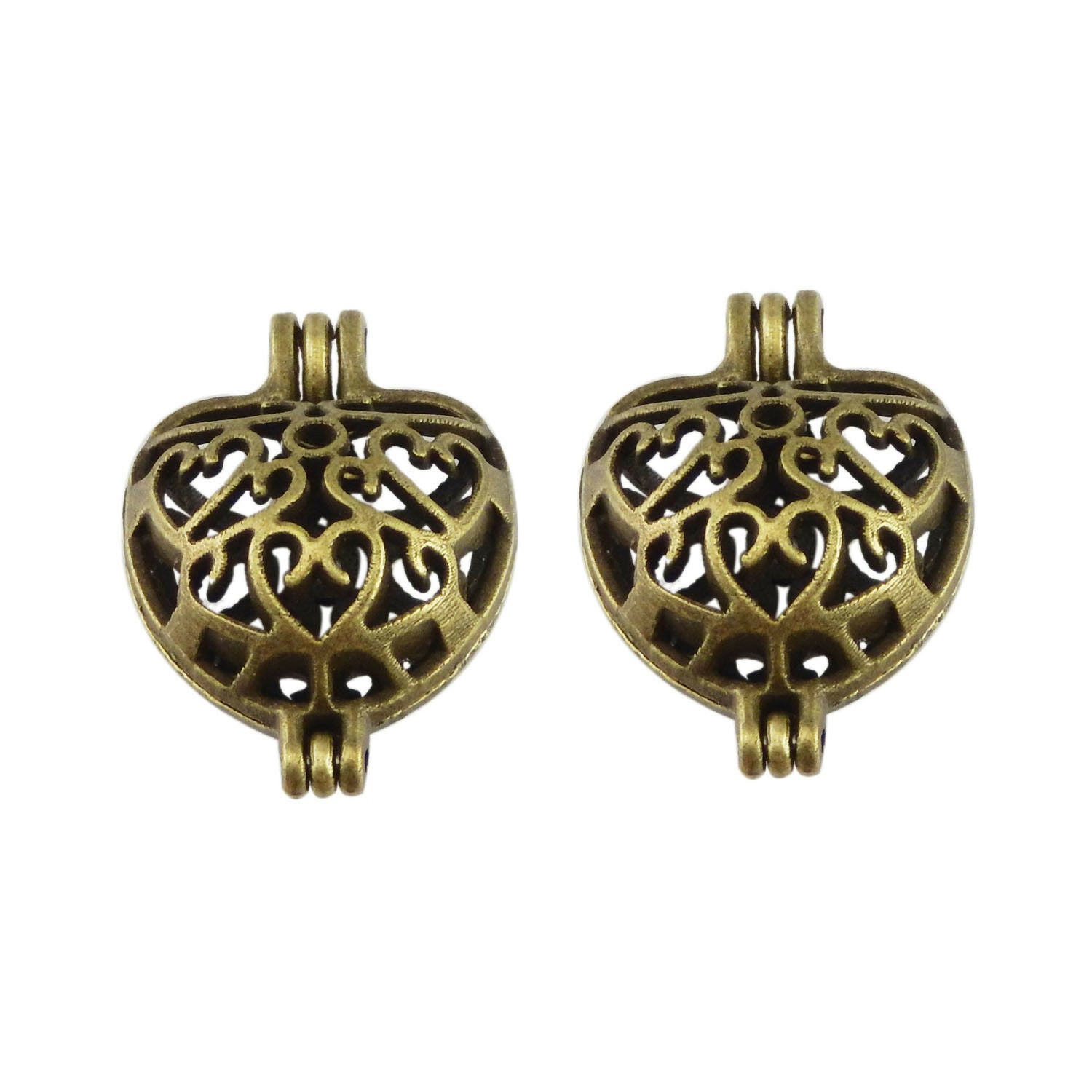 4 pcs Hollowed Bronze Alloy Mini Heart Shaped Locket Handmade Pendants Findings