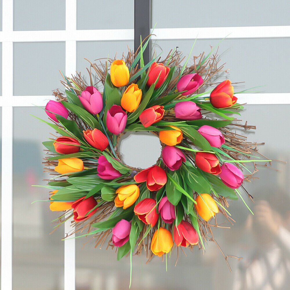 40CM Artificial Garland Tulip Rattan Wreath Wedding Home Wall Party Door Decor