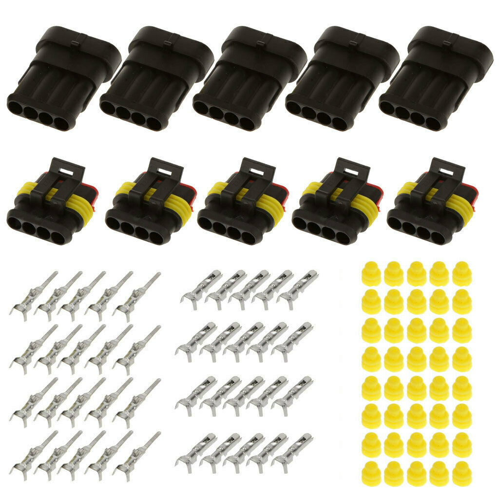 2x 5 Sets 4 Pin/Way Waterproof Wiring Cable Connector Plug for Car Motorcycle