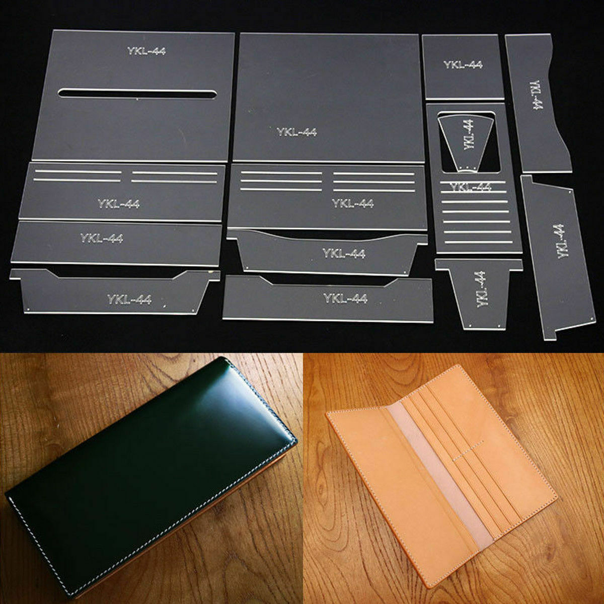DIY Leather Craft Acrylic Long Zip Wallet Purse Pattern Template Stencil Set