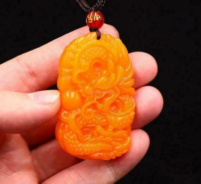 Yellow Jade Dragon Pendant Women Men Natural Necklace Amulet Lucky Jewellery