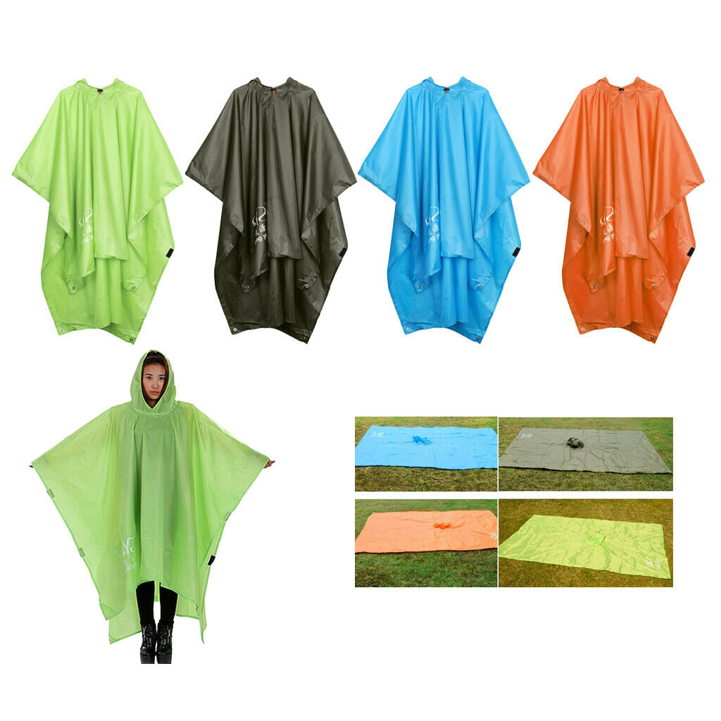 Multifunction Raincoat Poncho Cover Tent Hiking Rainwear Light Green