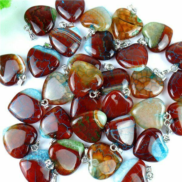 100Pcs 8 Colors Mixed Druzy Geode Agate Love Heart Pendant Bead 20x20x7mm HH6760
