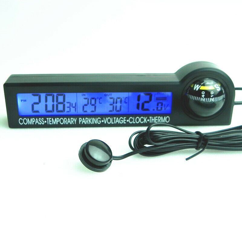 Car Guide Ball Thermometer Voltmeter Time Display LED Backlit Electronic Clock