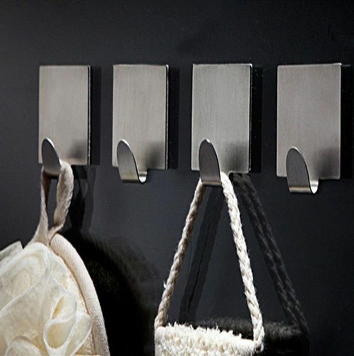 6pcs/SET Adhesive Kitchen Wall Door Stainless Steel Stick Holder Hook Hanger Kit