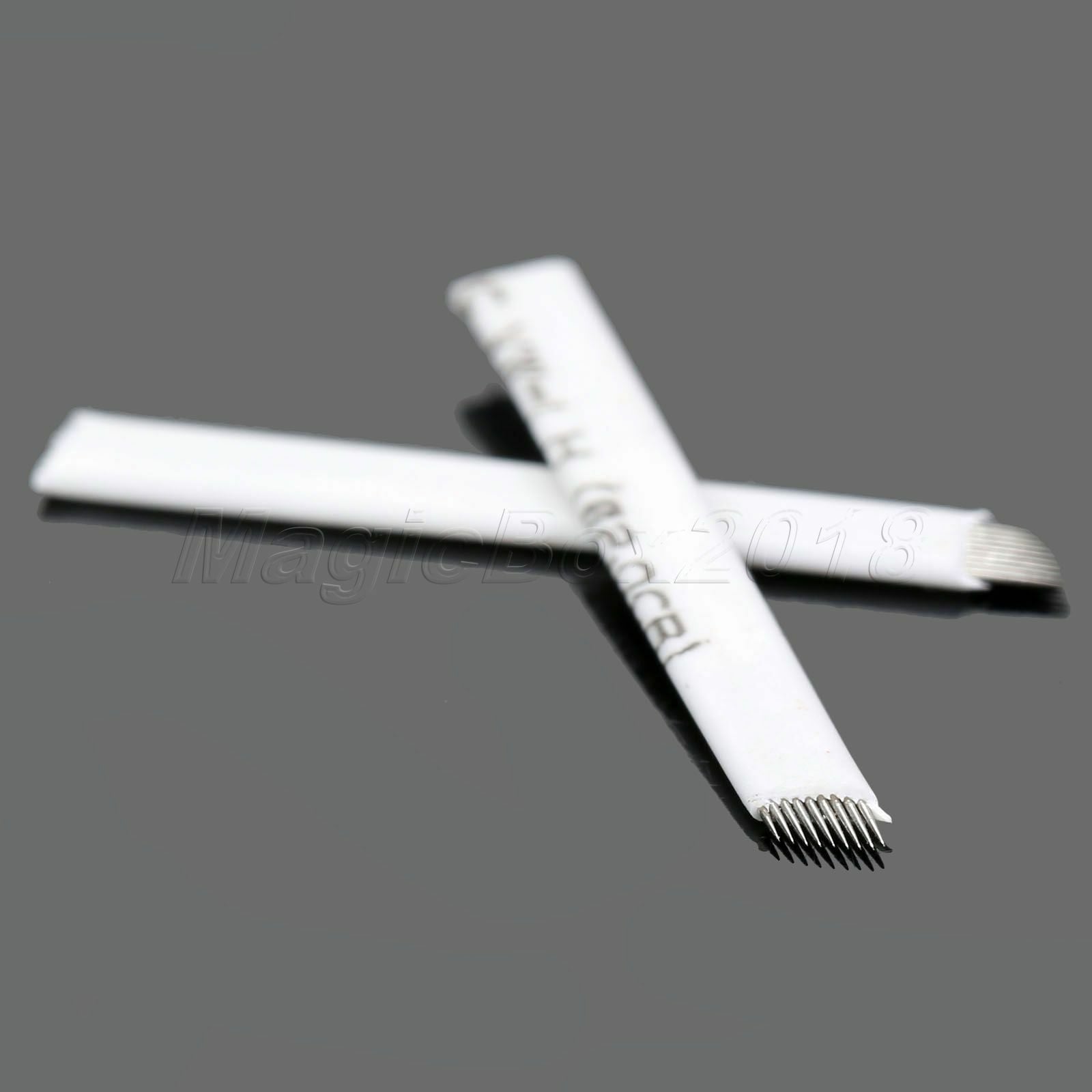 50Pcs Permanent Eyebrow Microblading 9 Pins Curved Blade Needles & Tattoo Pen