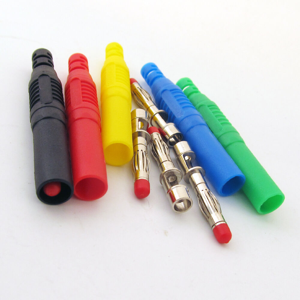 10sets 5 colors 4mm Brass Insulated Banana Plug Shrouded Cable Plug Connector