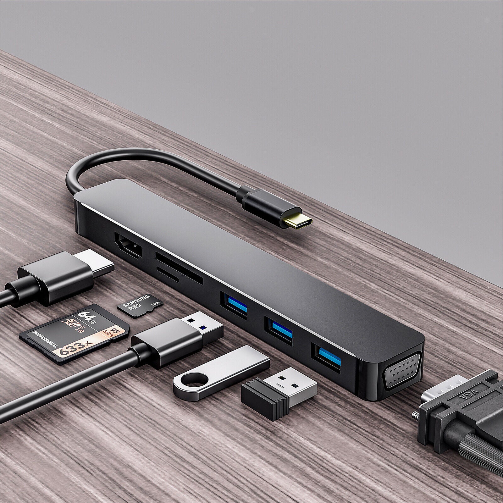 Universal 7 in 1 USB 3.0 C to HDMI Hub Adapter Dongle Plug&Play Superspeed
