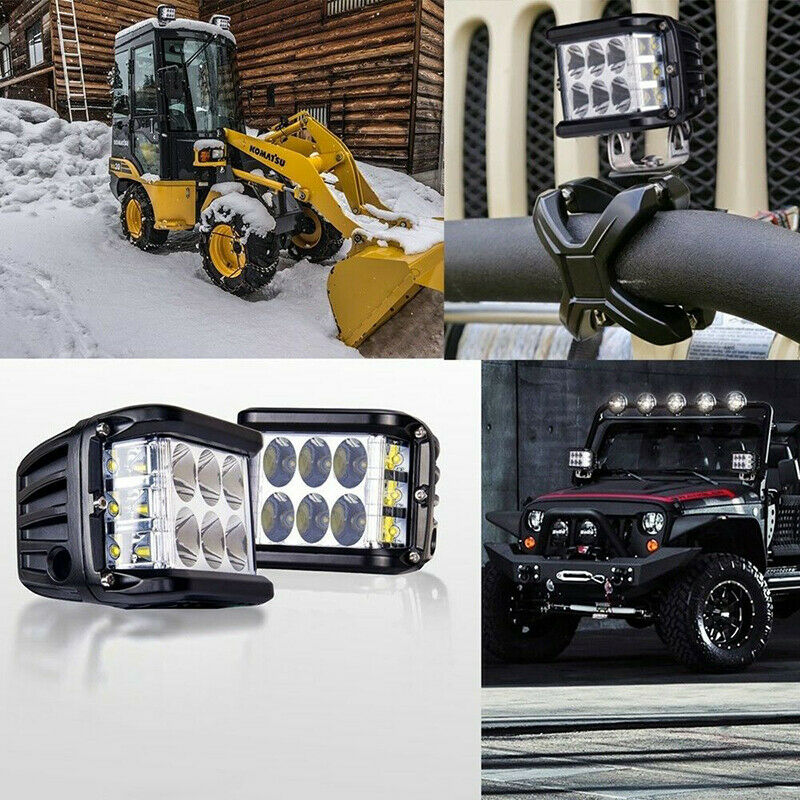 4Inch Work Side Shooter LED Light Bar Combo Pod White & Amber Strobe Lamp SU Kt