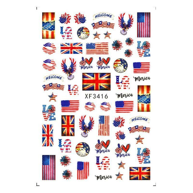 8Pcs/set Cute National Day Decals Flag Nail Stickers American Independence Day