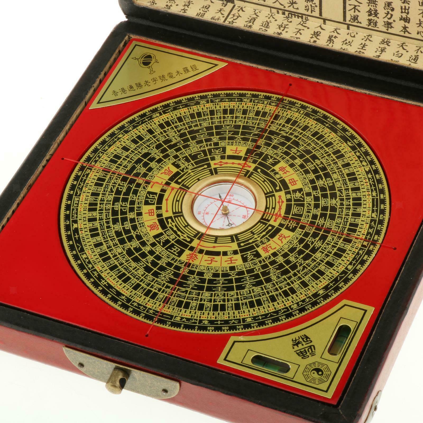 BaGua Feng Shui Chinese Compass Luck with Leather Wooden Dragon Phoenix Box