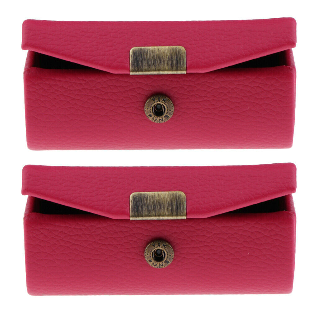 2 Pcs Leather Lipstick Case Holder Storage Box mirror Purse Pocket Rose Red