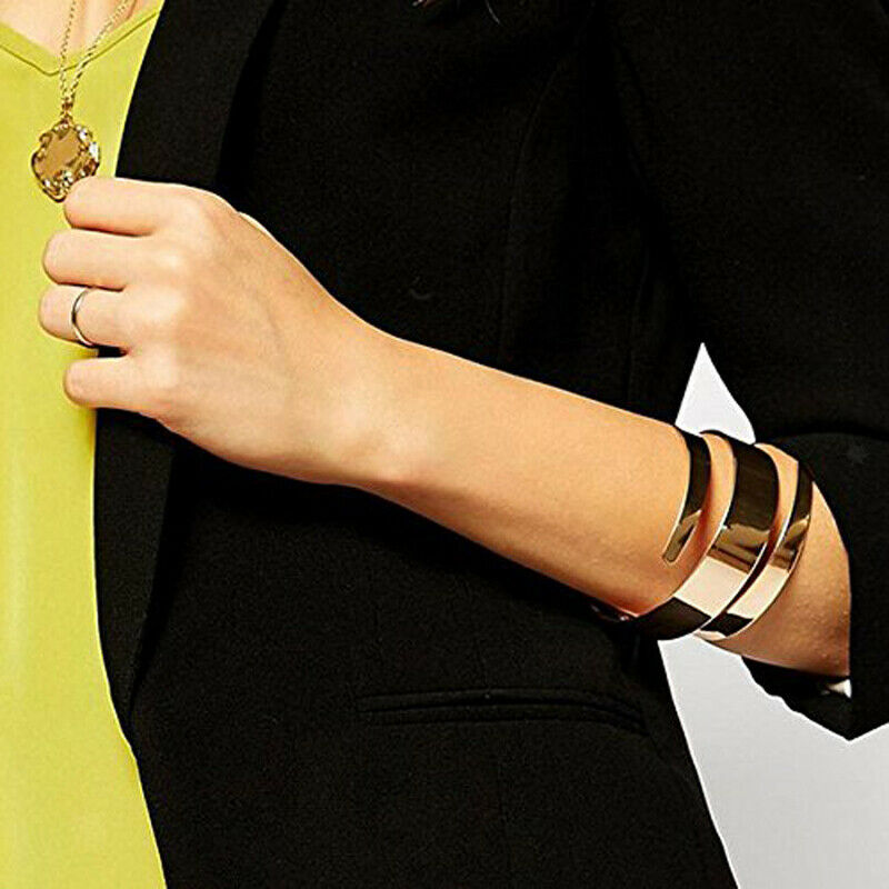 2x Metallic Open Bangle Smooth Surface Modern Fashion Design