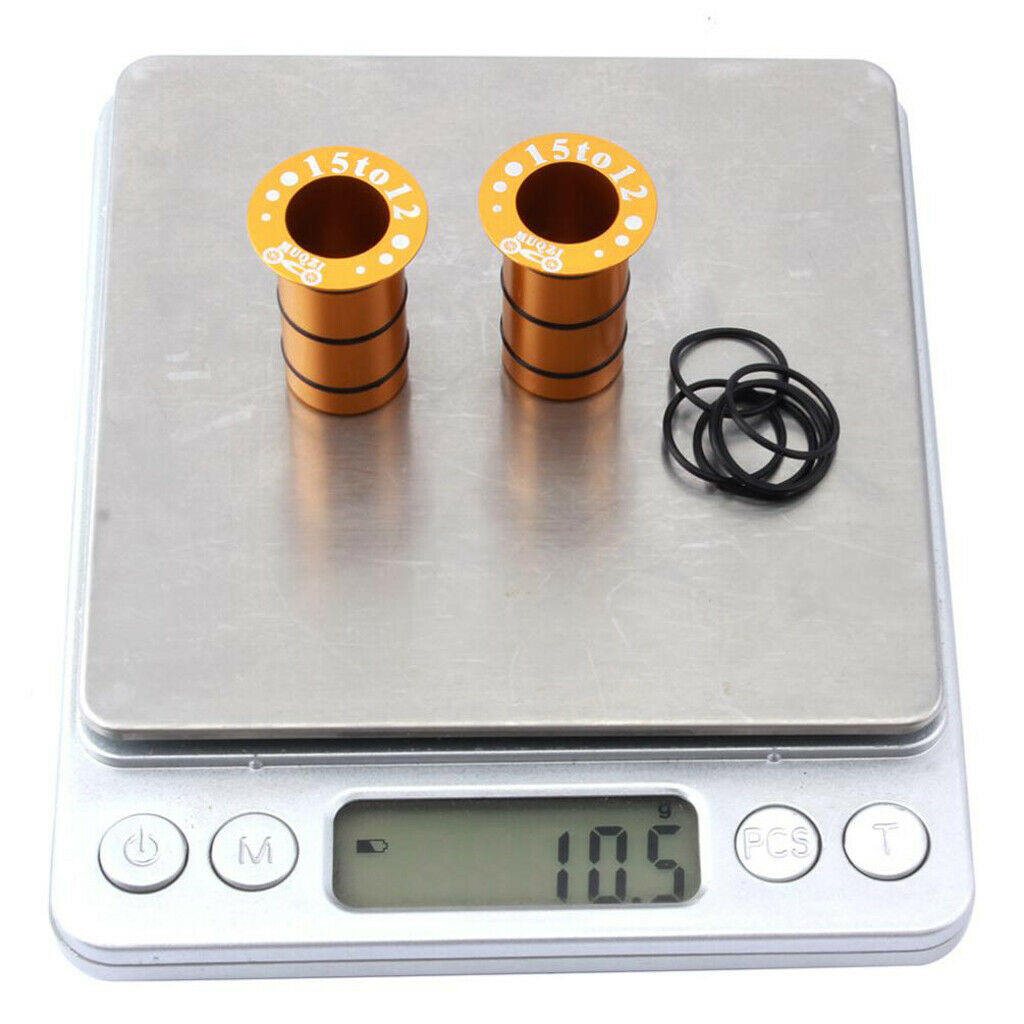 2Pcs Bike Hub Front Tube Shaft Conversion Seat Adapter 15mm to 12mm Golden