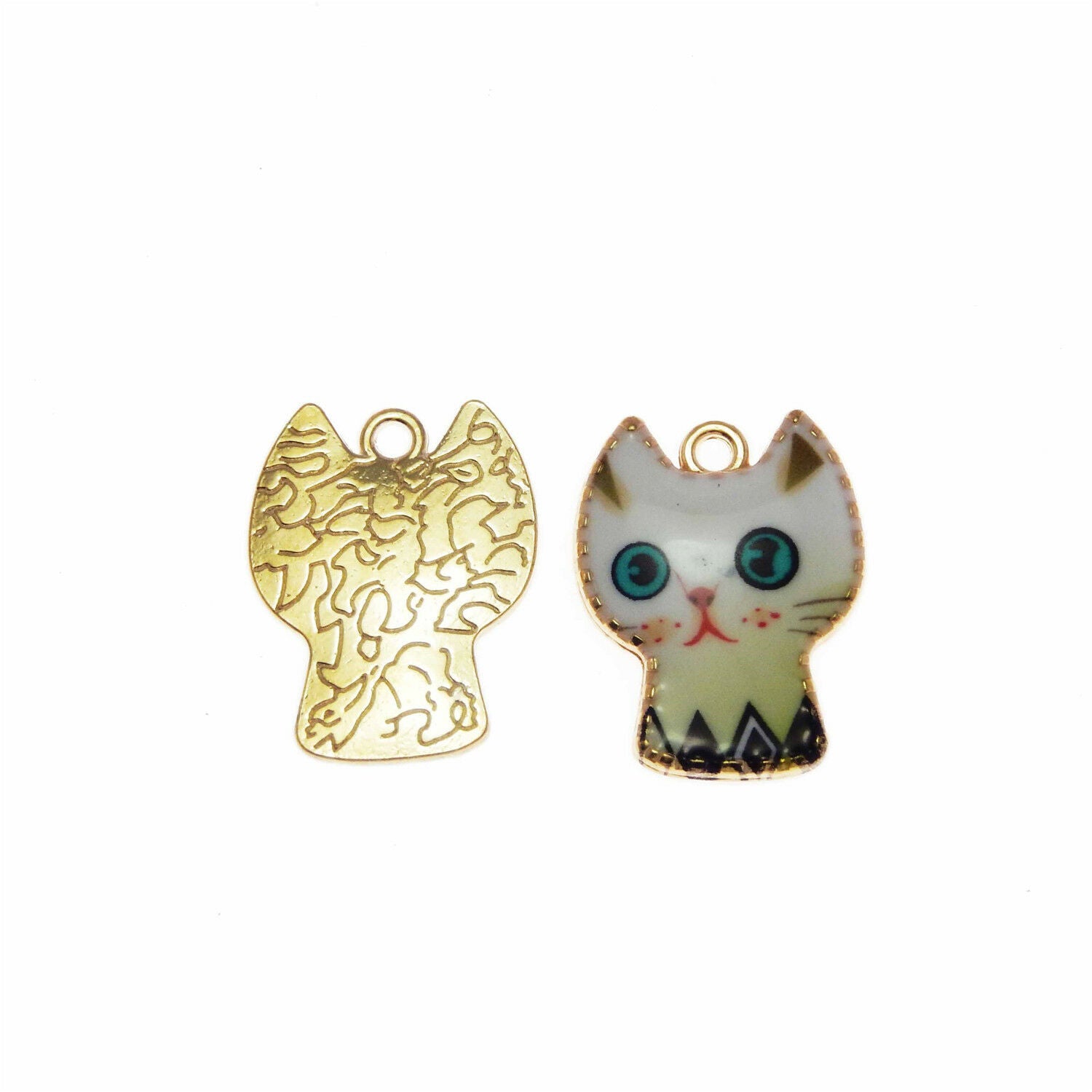 Lot of 10 Enamel Plated Cute Cat Charm Pendant DIY Jewelry Findings 28x23 MM