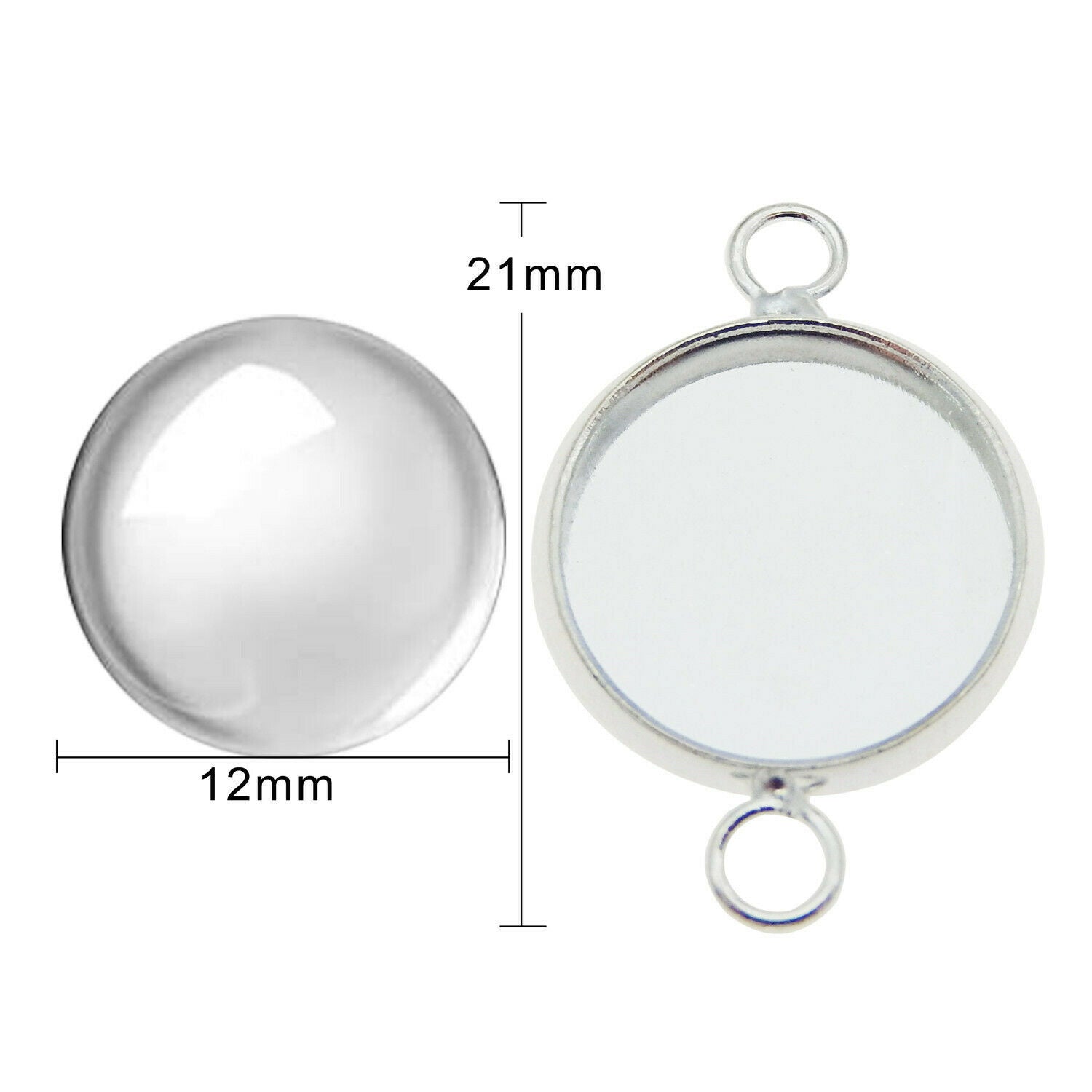 8 sets Round Brass Bezel Glass Cabochons Charms 12mm Pendant Jewelry Connectors