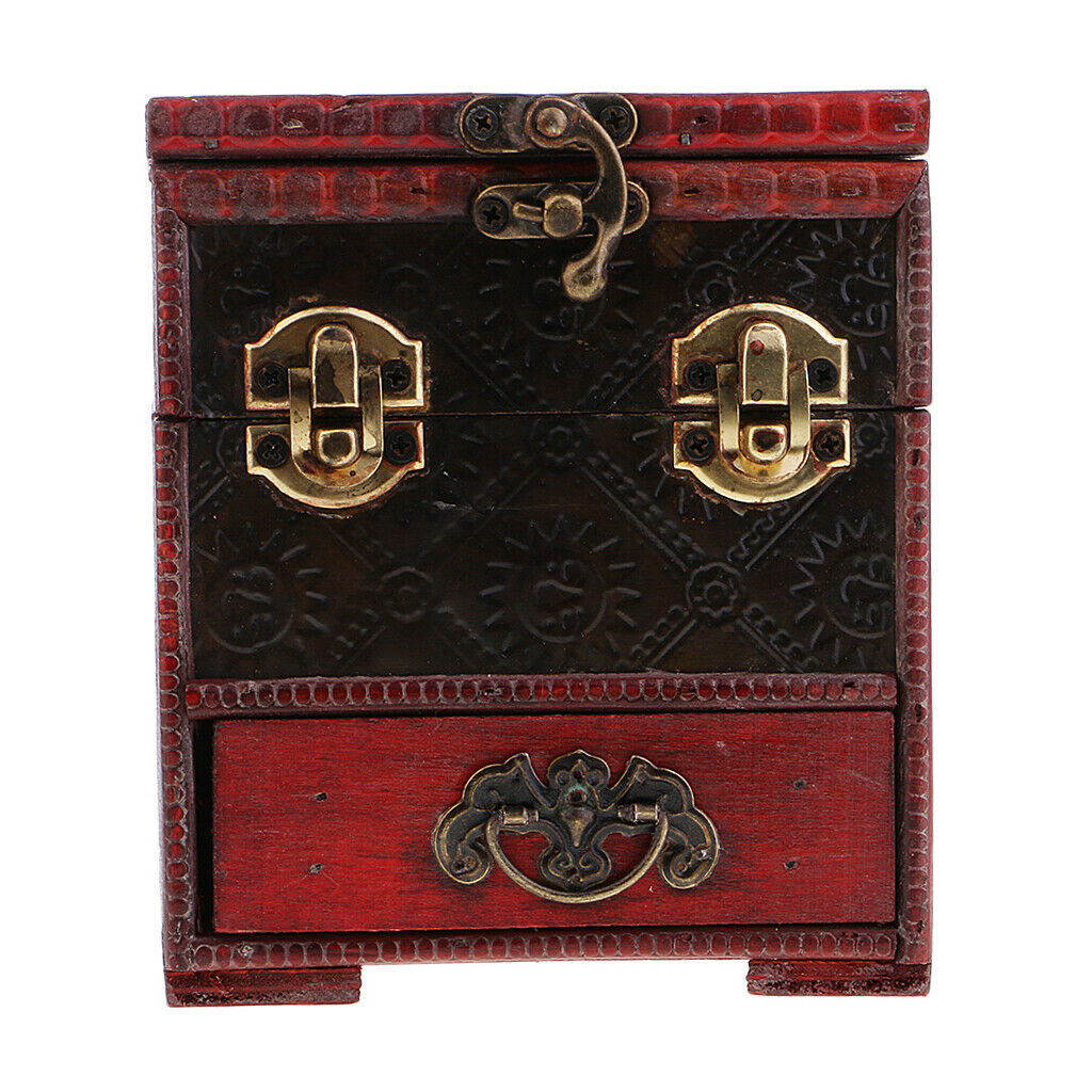 Retro Wood Jewelry Box Necklace Bracelet Storage Organizer Gift Box 14x12cm