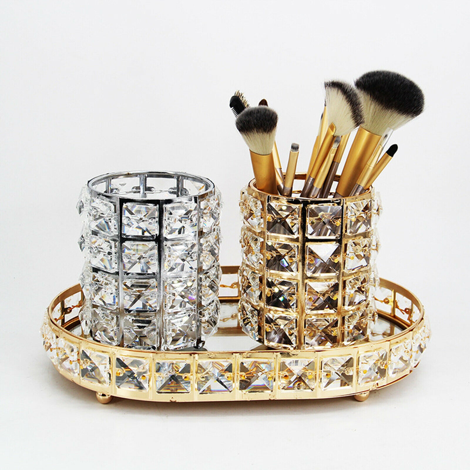 Crystal Cosmetic Vanity Tray Oval Makeup Tray Cosmetic Perfume Bottle Trays