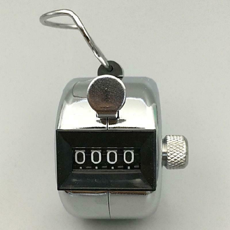 Hand Tally Counter Stainless Steel 4 Digit Mechanical Clicker with Finger Ring