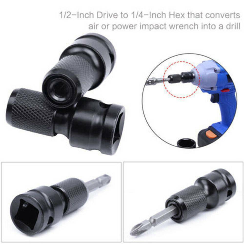 1/2'' Square to 1/4'' Hex Shank Drill Socket Adapter Converter for Impact Wrench