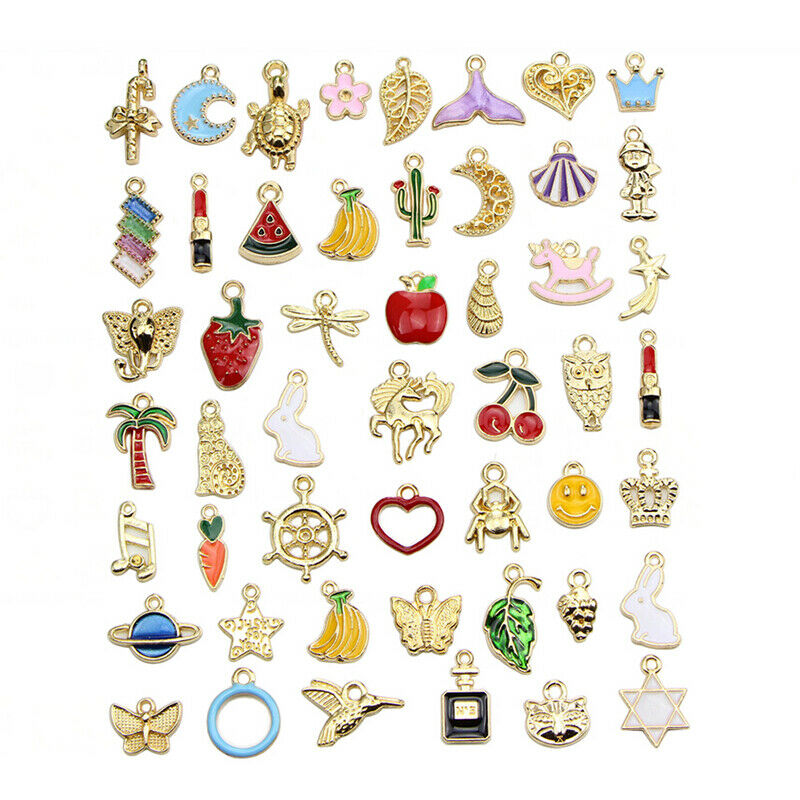 50Pcs/Set Mixed Enamel Beads Charms Pendants Craft Making DIY Jewelry Finding Kt