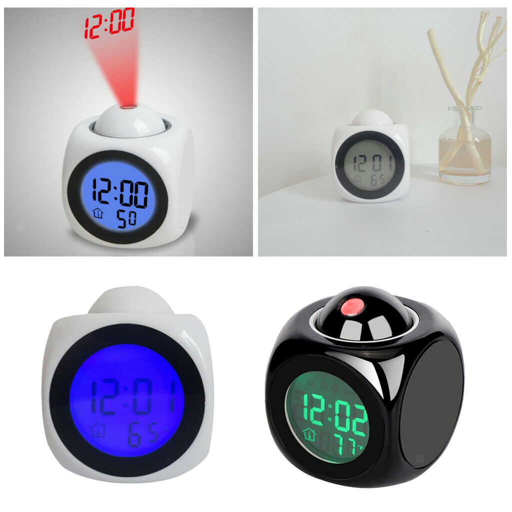 Colorful Backlight Alarm Digital Projector Projection Clock Black