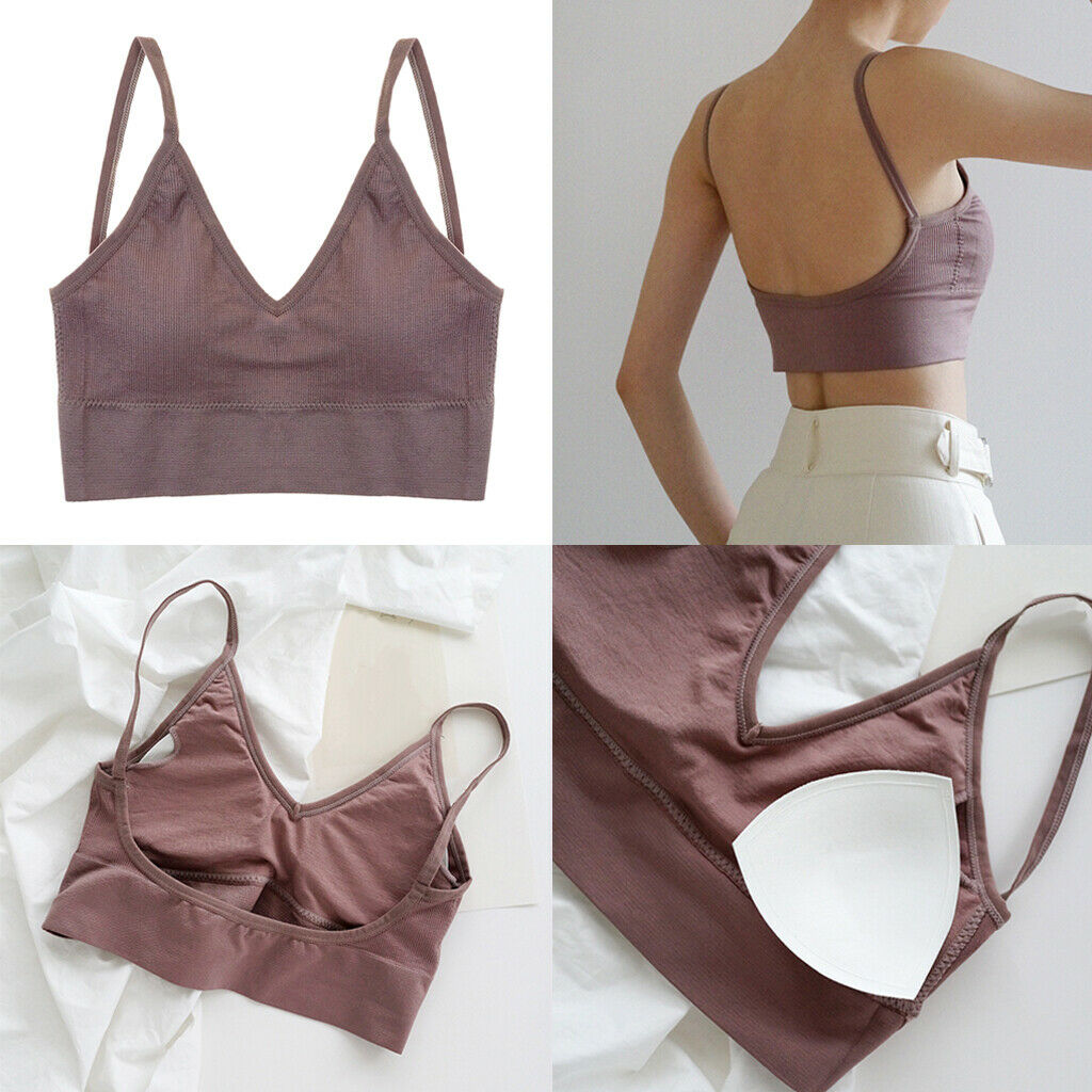 2 Pack Womens Padded Bralette Spaghetti Straps Seamless Comfort Bra Bustier