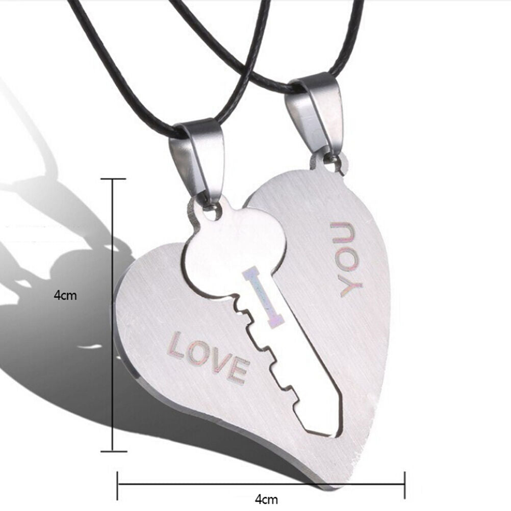 1Pair I Love You Lock Key Heart Stainless Steel Pendant for Couple Necklac.l8