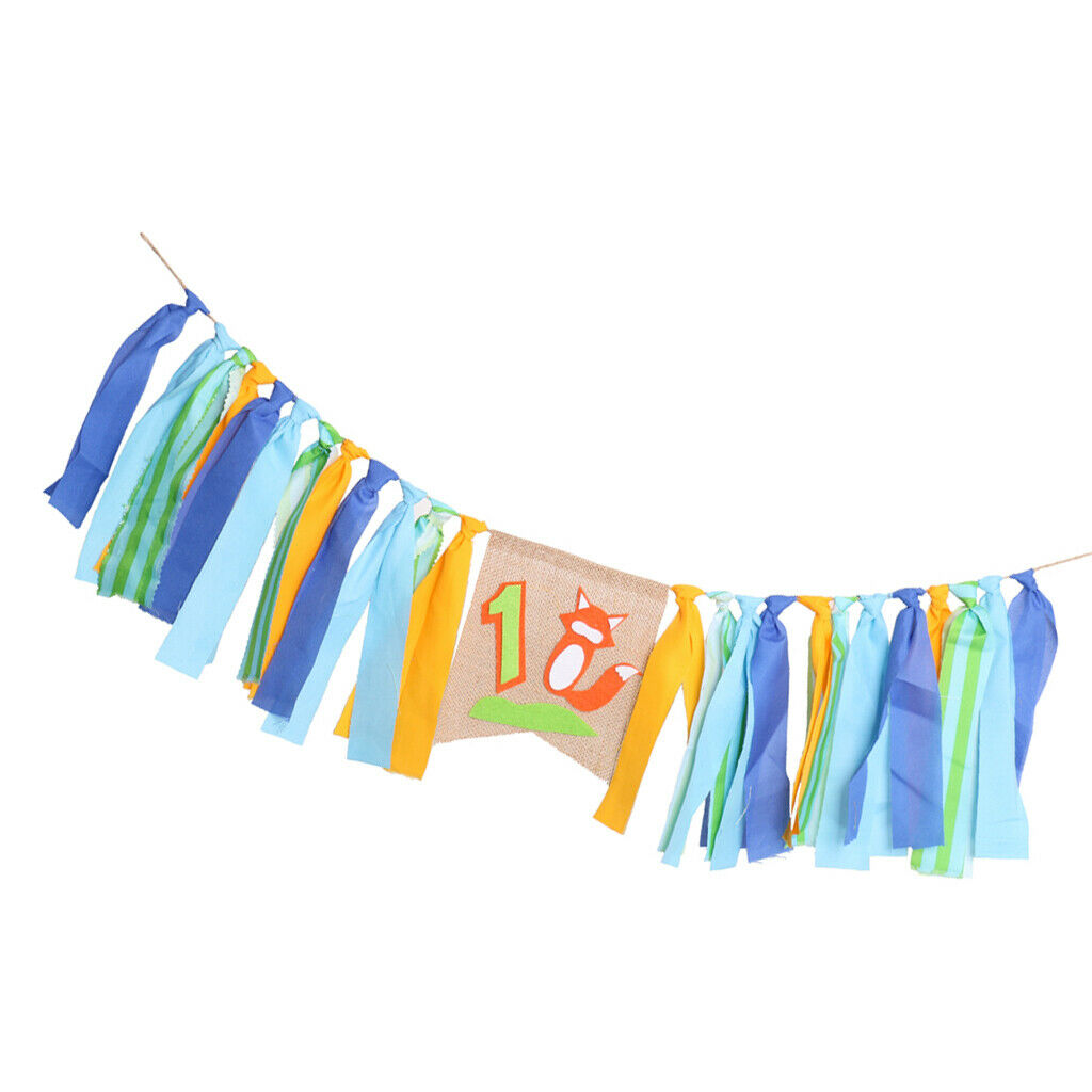 Baby First Birthday lowrie Highchair Banner Rag Tied Home Party Wall Garland