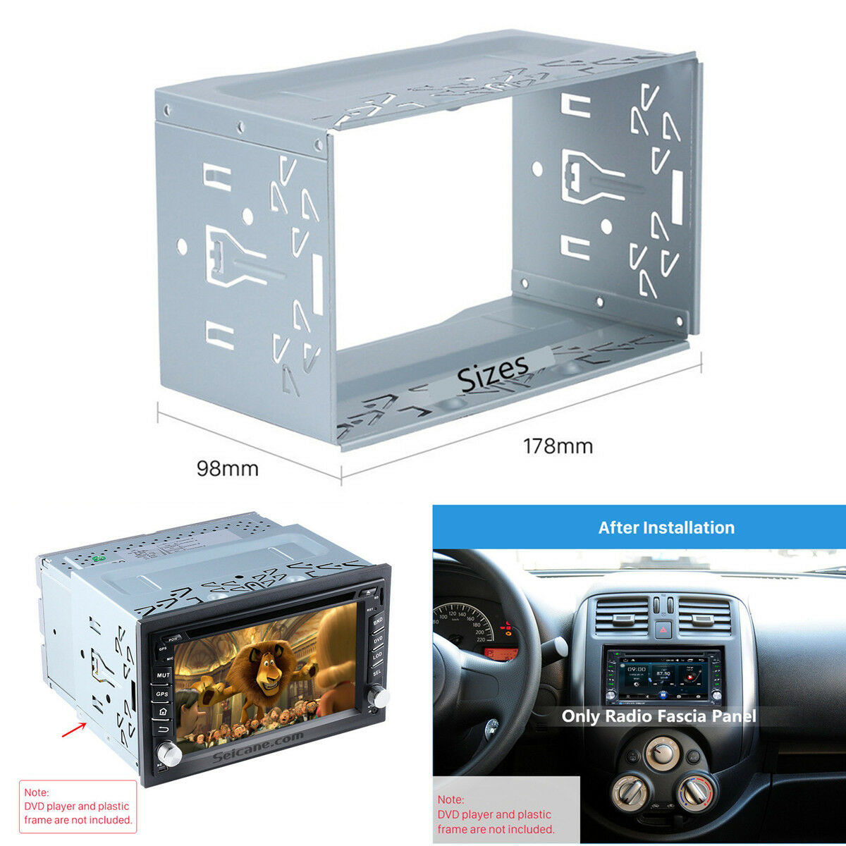 Universal Car Stereo Radio Fascia Frame Dash Panel Metal Cage Install Kit 2DIN